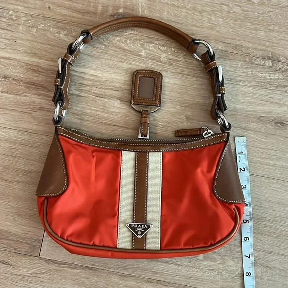 Prada Tessuto Nylon Striped Shoulder Bag - Orange/Brown - Picture 10 of 11